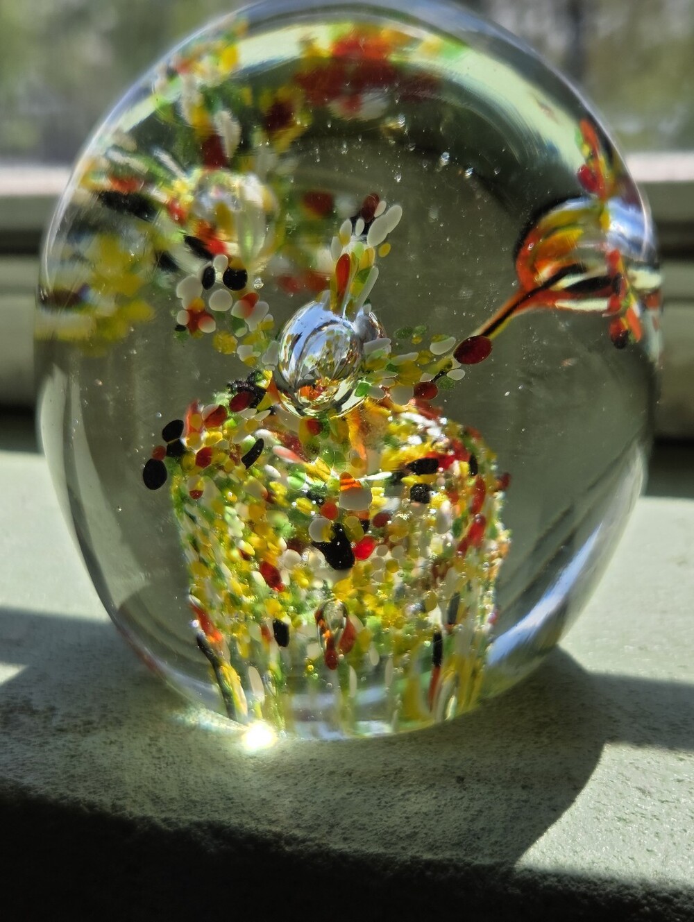 Handblown Glass Paperweight with Multicolor Confetti Core